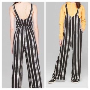 Wide Leg Jumpsuit Black White Stripe Wild Fable